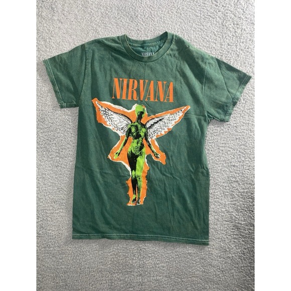 Nirvana Graphic Print Angel 90s Band Short Sleeve Shirt Green Unisex Size Small‎ - Picture 1 of 5